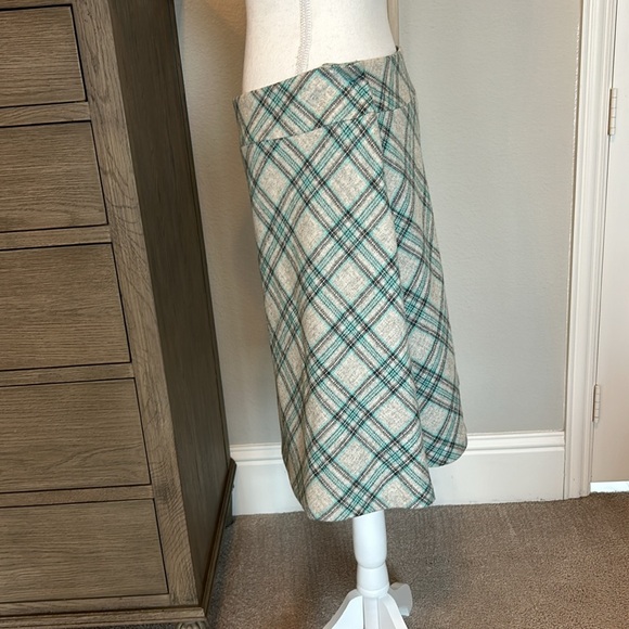 Talbots | Green & Gray Wool Blend Checked A-Line Skirt | 14 - Picture 5 of 8